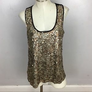 INC gold sequined tank with black back, size L